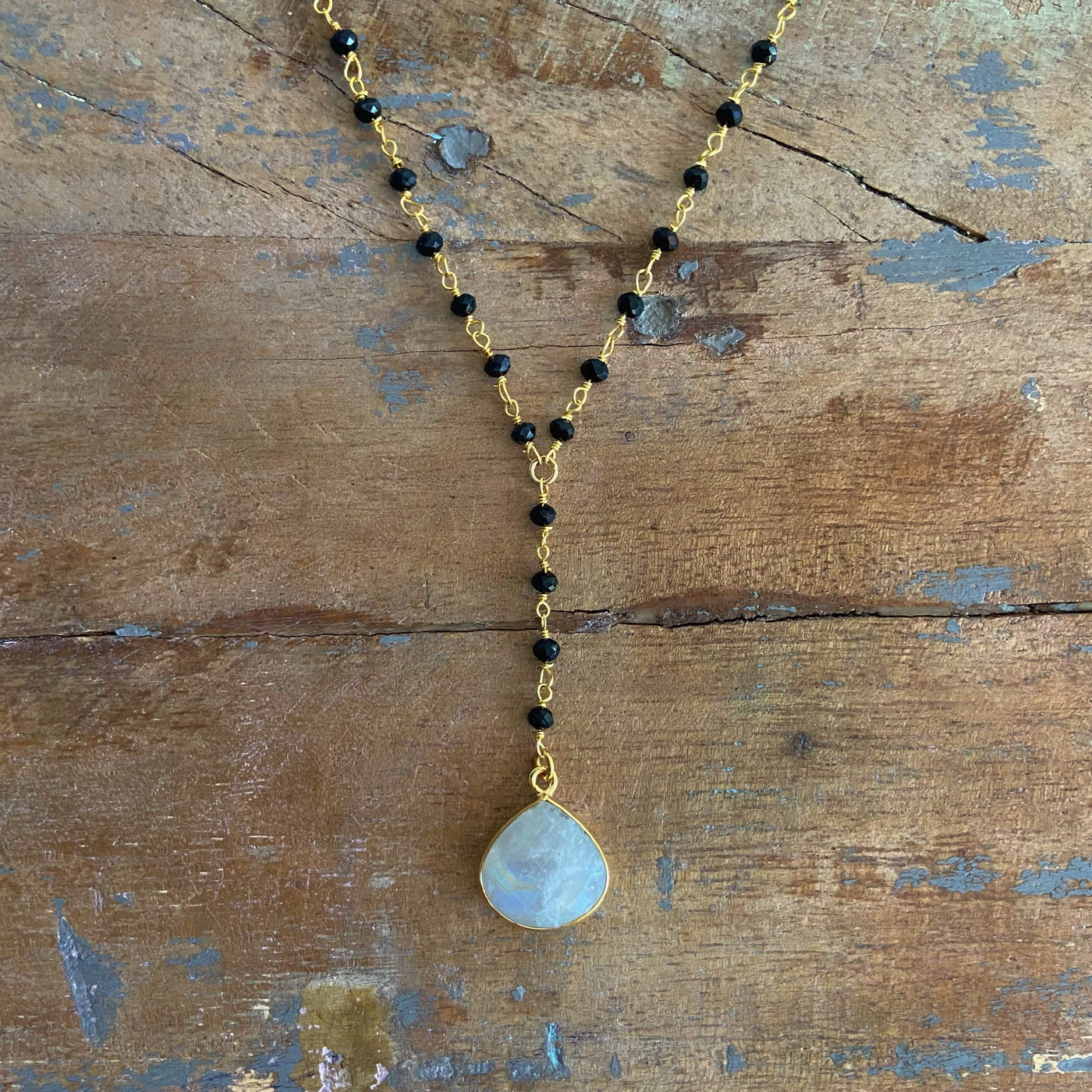 Black Onyx and Moonstone Lariat Necklace