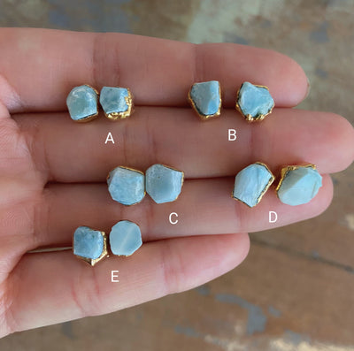 Larimar Gold Stud Earrings