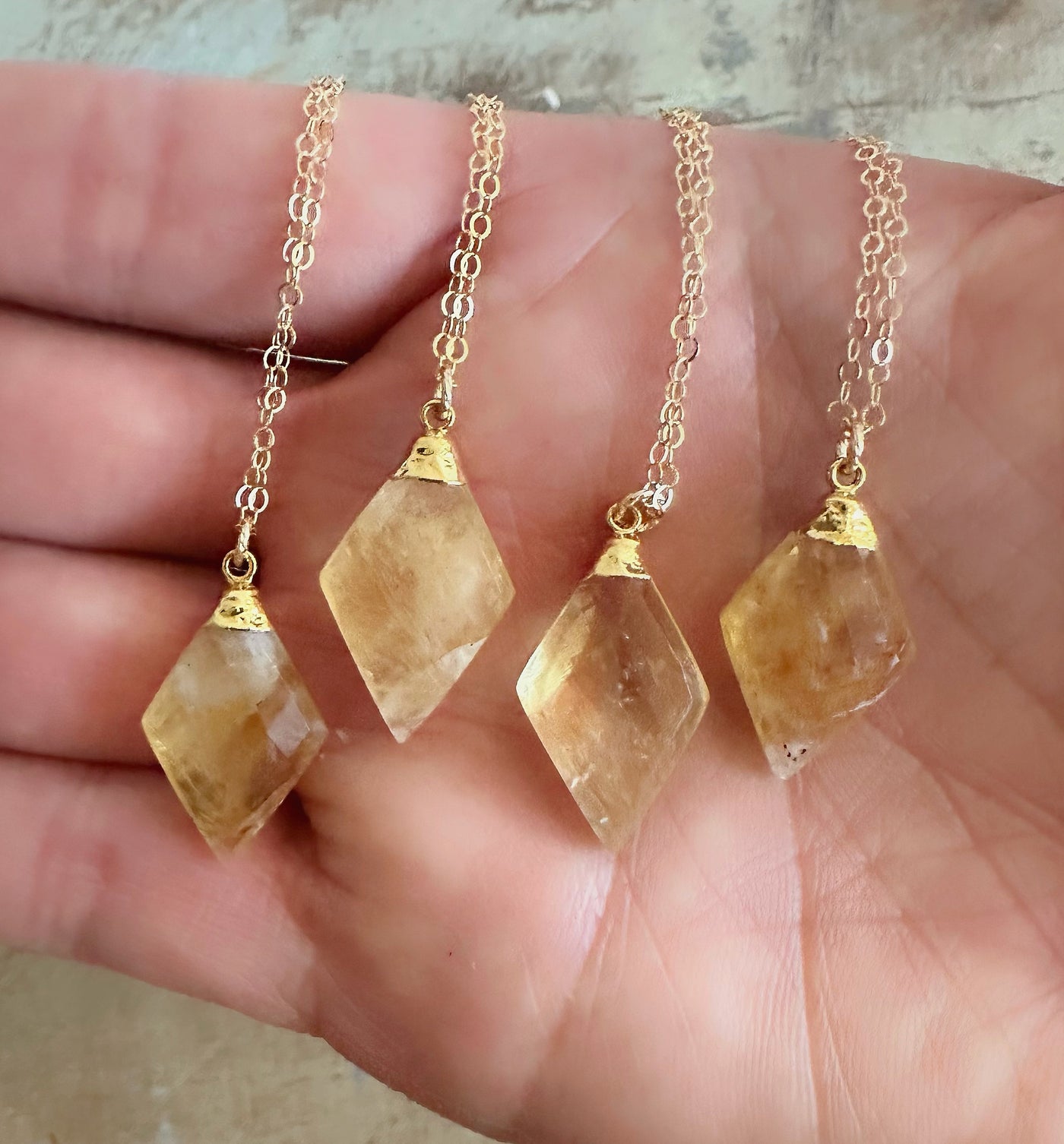 Citrine Pendant Gold Necklace