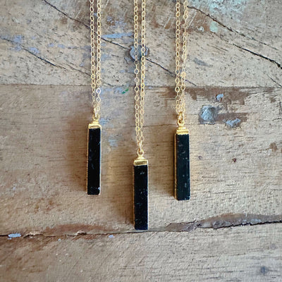 Black Tourmaline Large Bar Necklace