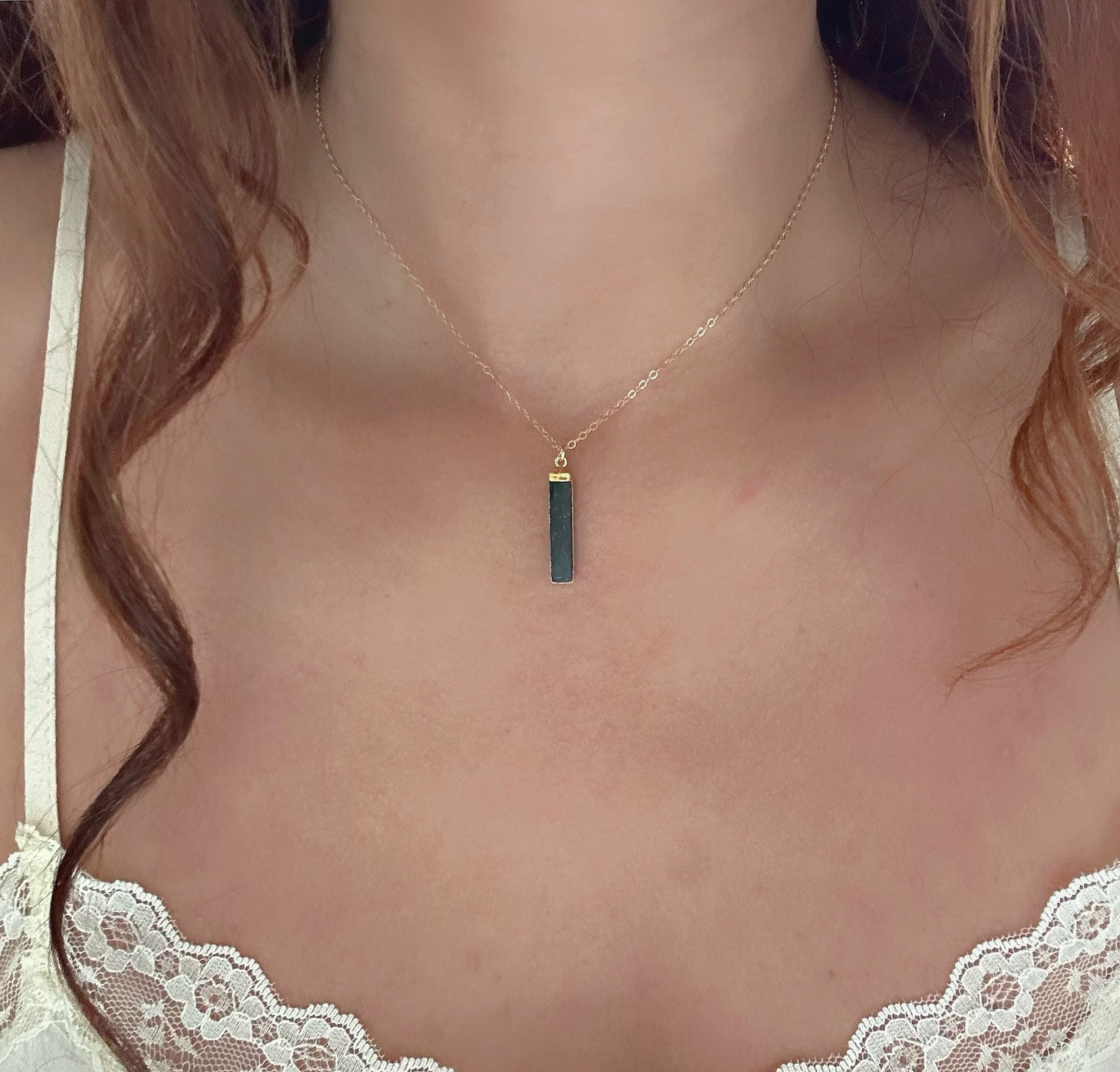 Black Tourmaline Large Bar Necklace